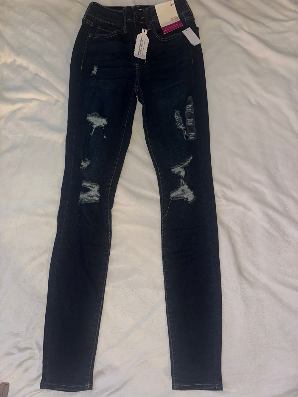 SO Dark Blue Distressed Women's Skinny Jeans